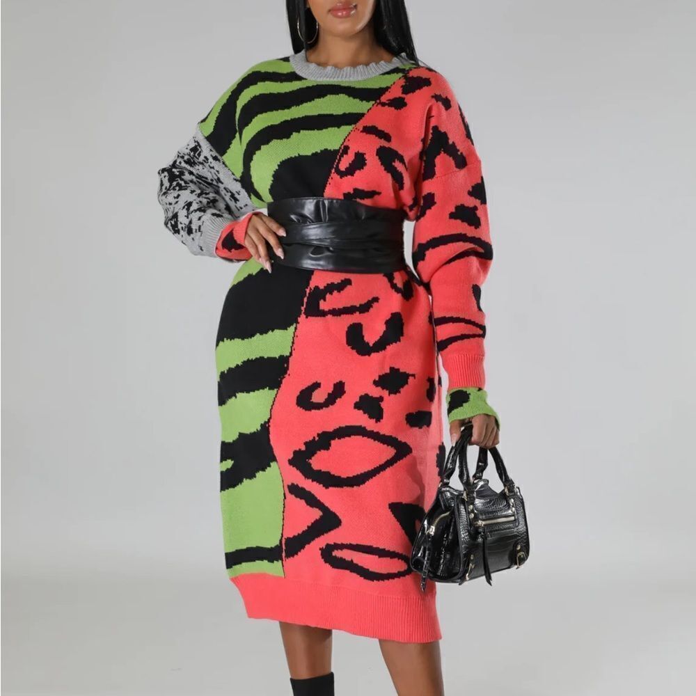 NWOT Oversized Multi-Color Sweater Dress - Picture 2 of 16